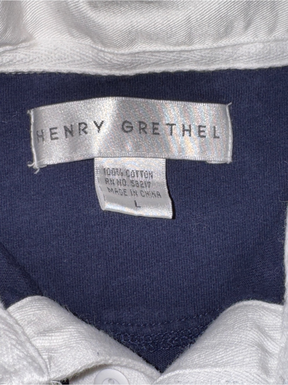 Men's Henry Grethel Navy Rugby Shirt with Red Chest Stripe Size Large - Picture 2 of 3